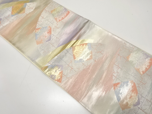 アンティーク　地紙に霞・破れ色紙模様織り出し袋帯（着用可）